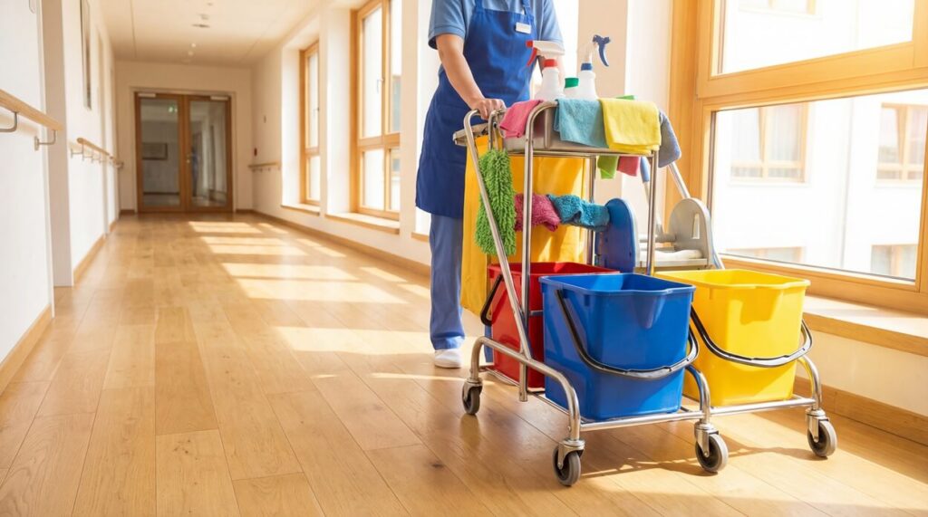 Commercial janitor in hospital